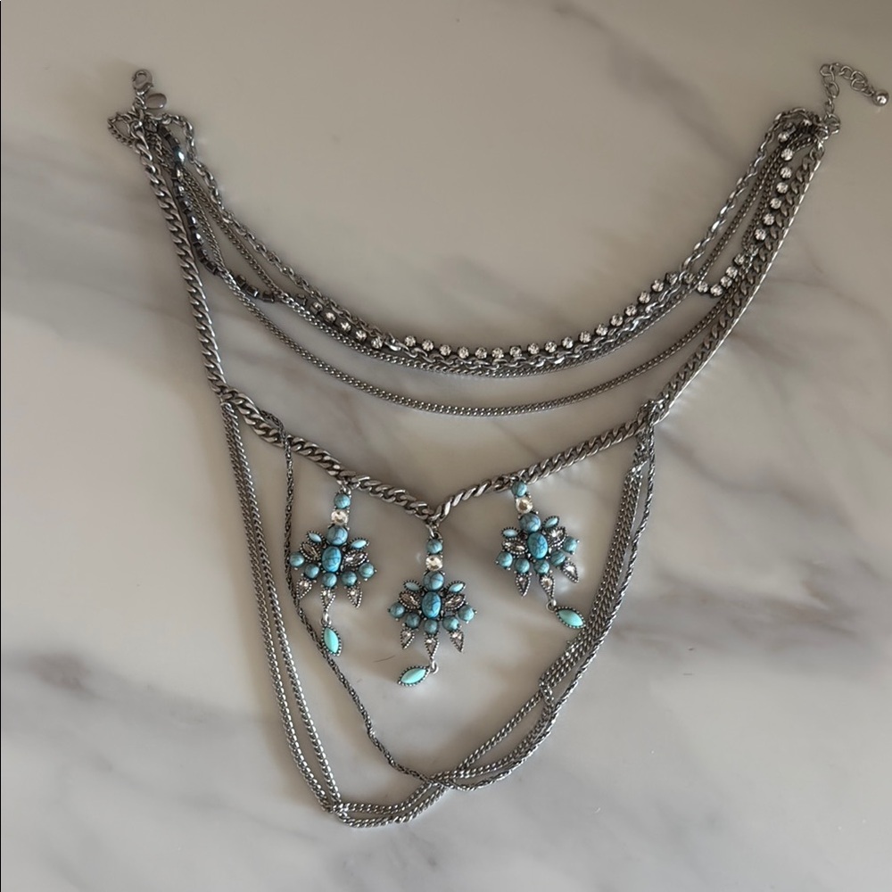 Express Silver and Blue Layered Necklace